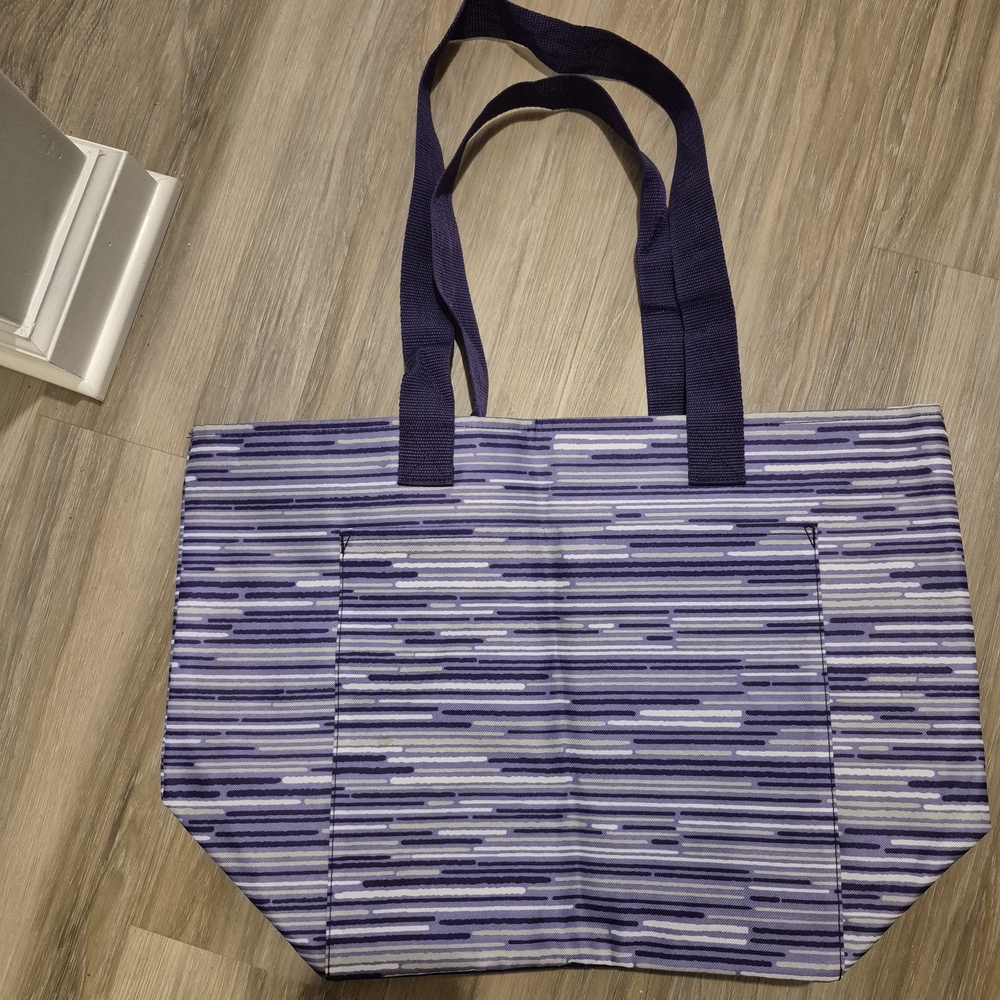 Thirty-One Purple and Gray Striped Tote